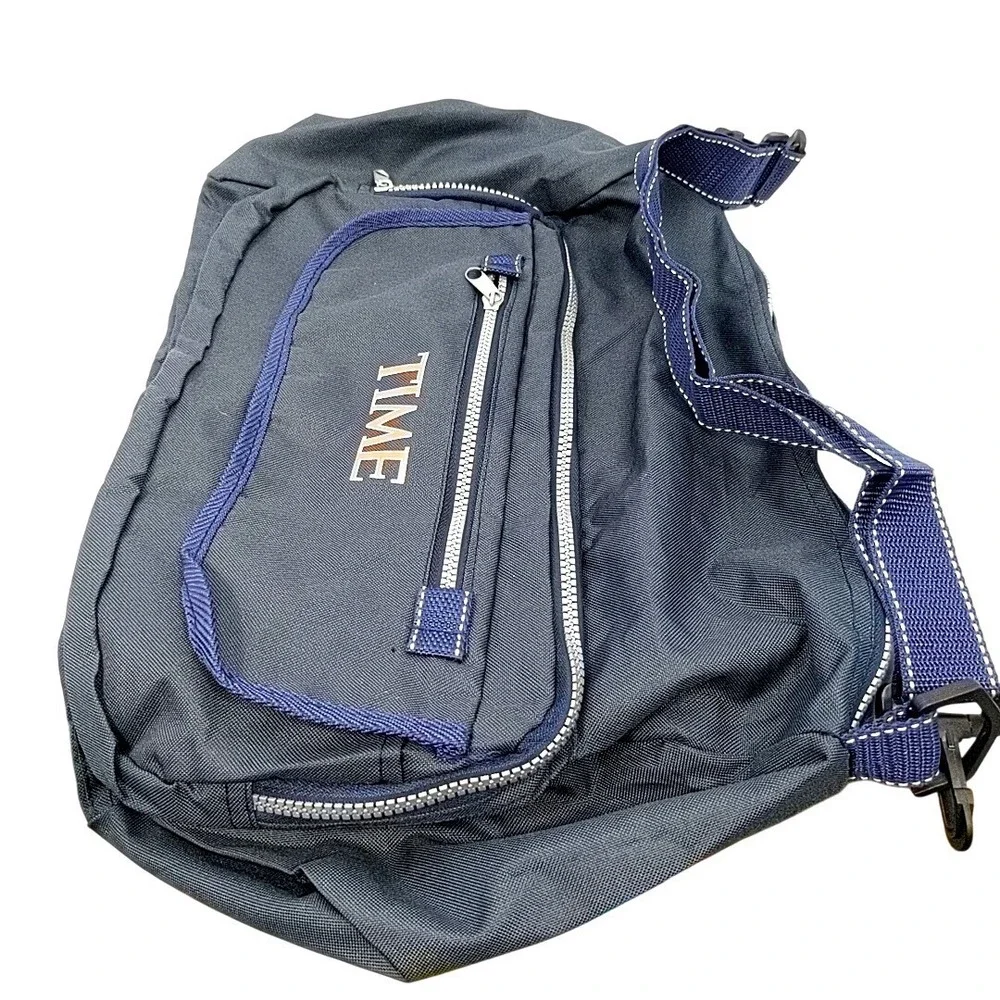 VTG 90s TIME Magazine Promo Messenger Bag Shoulder Tote Blue Nylon Travel Gym